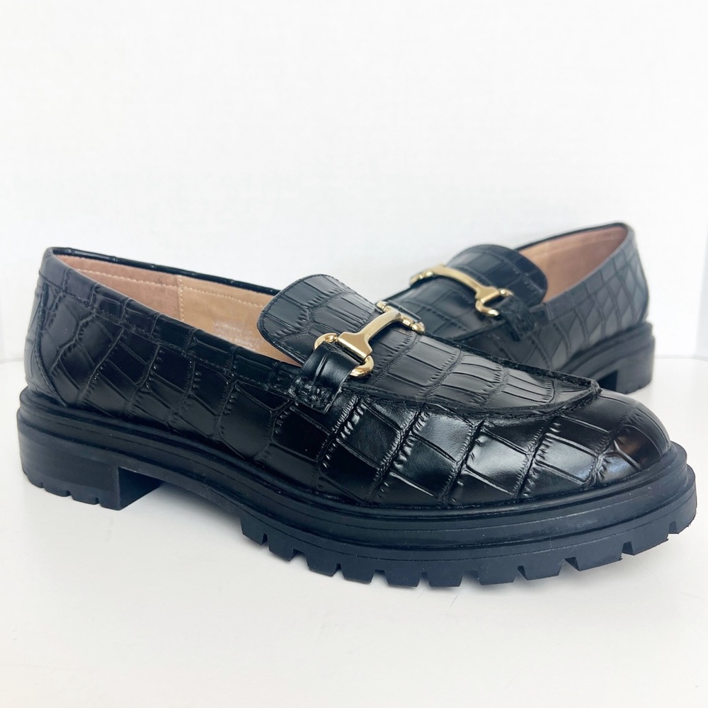 •MADEWELL• Bradley Hardware Lugsole Loafer in Croc Embossed Leather True Black